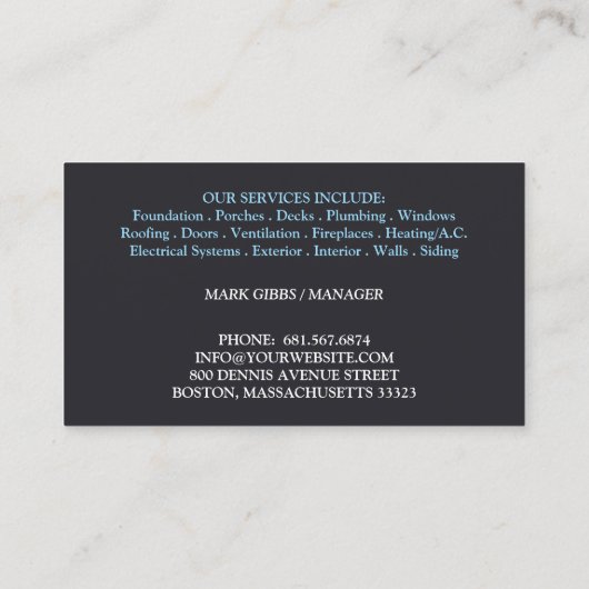 Zuhause Inspection Business Card Visitenkarte (Rückseite)