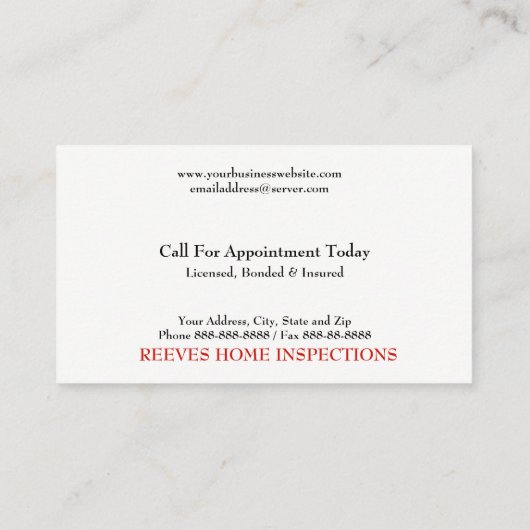 Zuhause Inspector Business Card Visitenkarte (Rückseite)