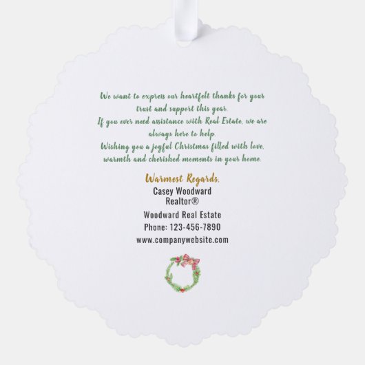 Zuhause ist das Herz | Realtor Hang Christmas Ornament Karte (Rückseite)