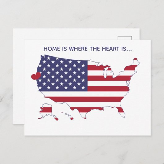 Zuhause ist das Herz - US Map & Flag Custom Postkarte (Vorne/Hinten)