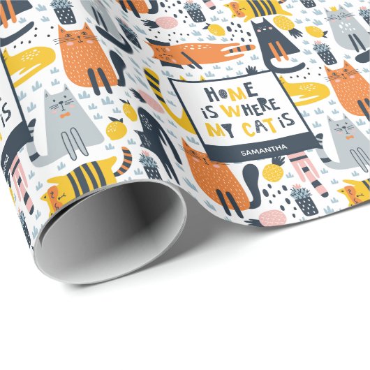 Zuhause ist der Mit Monogramm Name meiner Katze Geschenkpapier (Rolleneckpunkt)