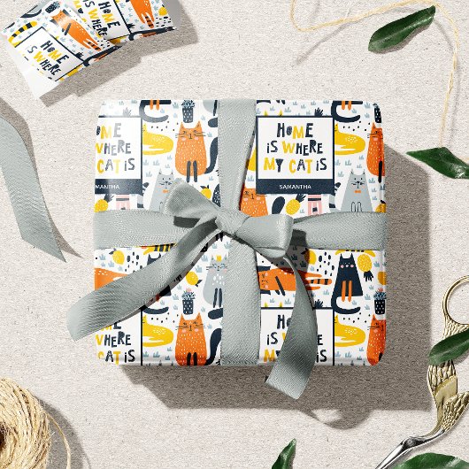 Zuhause ist der Mit Monogramm Name meiner Katze Geschenkpapier