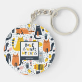 Zuhause ist der Mit Monogramm Name meiner Katze Schlüsselanhänger (Rückseite)