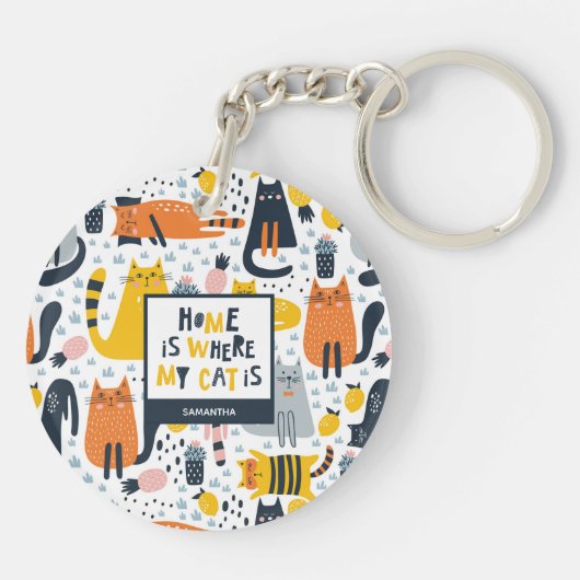 Zuhause ist der Mit Monogramm Name meiner Katze Schlüsselanhänger (Rückseite)