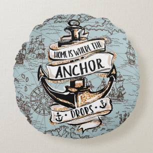 Zuhause ist der Ort, an dem der Anker nautical Dé Rundes Kissen