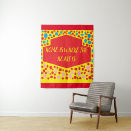 Zuhause ist der Punkt, an dem das Herz rot ist mit Wandteppich
