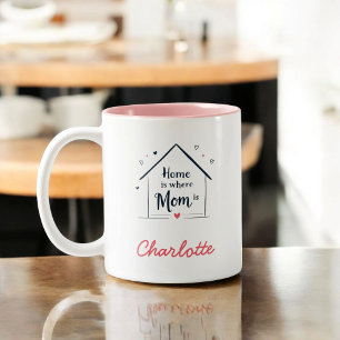 Zuhause ist dort, wo Mama ist   Minimalistischer M Zweifarbige Tasse