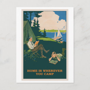 Zuhause ist dort, wo man campiert Vintage Poster Postkarte