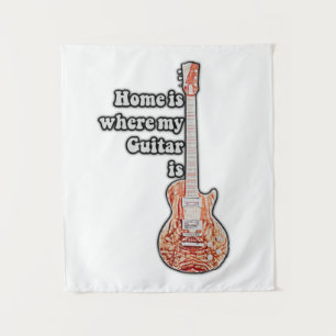 Zuhause ist dort, wo meine Gitarre ist. Vintage br Wandteppich