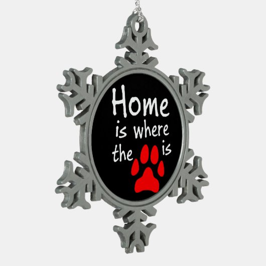 Zuhause ist hier der Pfotendruck Snowflake Ornamen Schneeflocken Zinn-Ornament (Links)