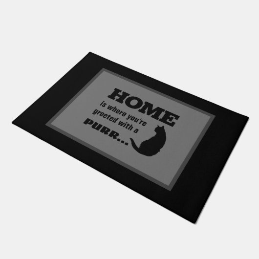 Zuhause ist, wenn man mit einem Purr begrüßt wird Fußmatte (Schrägansicht)