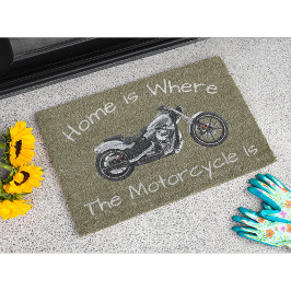 Zuhause ist, wo das Motorrad Tür Willkommensmat is Fußmatte