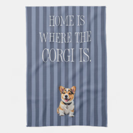 'Zuhause ist, wo der Corgi ist' Blau gestreifte fr Geschirrtuch