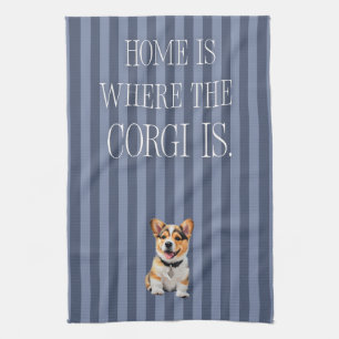 'Zuhause ist, wo der Corgi ist' Blau gestreifte fr Geschirrtuch