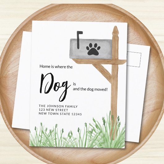 Zuhause ist, wo der Hund ist, wo wir uns bewegt ha Ankündigungspostkarte