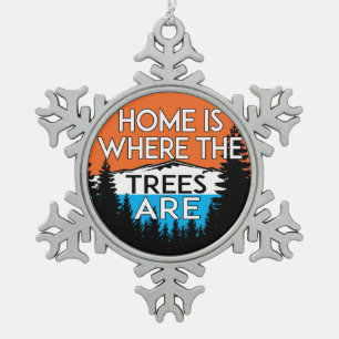 Zuhause ist, wo die Bäume sind Schneeflocken Zinn-Ornament