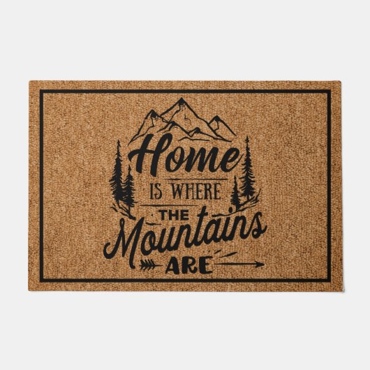 Zuhause ist, wo die Berge sind rustikale Familie Fußmatte (Vorderseite)
