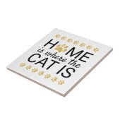 Zuhause ist, wo die Katze Gold Foil Paw Prints ist Fliese (Seite)