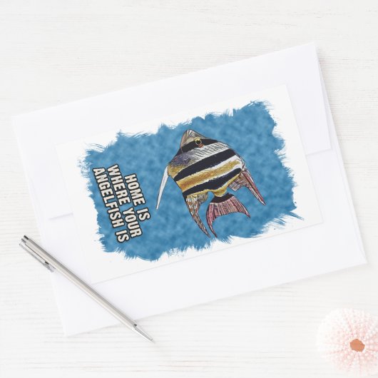 Zuhause ist, wo Ihr Angelfisch ist Aquarium Zitat Rechteckiger Aufkleber (Umschlag)