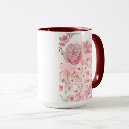 Zuhause ist, wo Mama Tasse ist - rosa Blumendesign (VorderseiteRechts)
