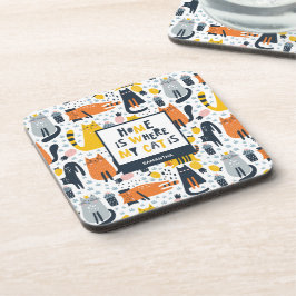 Zuhause ist, wo meine Katze Mit Monogramm ist Name Getränkeuntersetzer