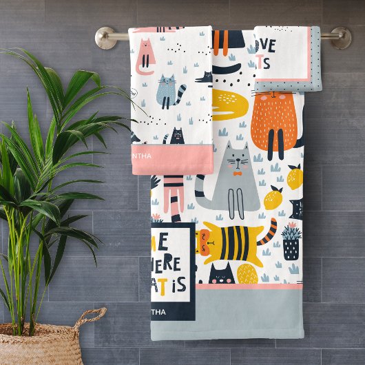 Zuhause ist, wo meine Katze Mit Monogramm Name Bad Badhandtuch Set
