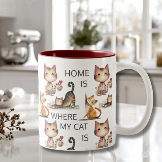 ZUHAUSE IST, WO MEINE KATZE MONOGRAM IST ZWEIFARBIGE TASSE