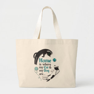 Zuhause ist, wo meine Katze und mein Hund sind Jumbo Stoffbeutel