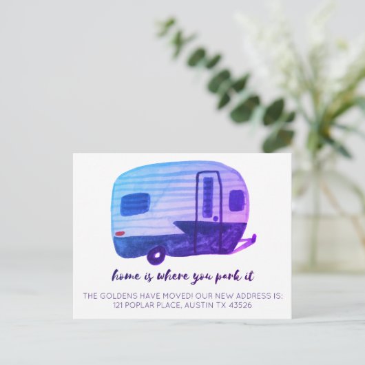 ZUHAUSE IST, WO SIE PARKEN IT New Address Camper R Postkarte (Stehend Vorderseite)