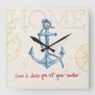 Zuhause ist wo Sie Set Ihr Anker Quadratische Wanduhr
