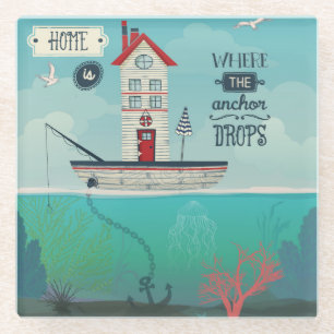 Zuhause ist, wohin der Anker fällt Glasuntersetzer