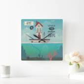 Zuhause ist, wohin der Anker fällt Quadratische Wanduhr (Zuhause)