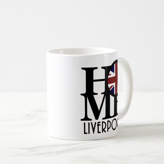 ZUHAUSE Liverpool (britische Flagge) 11oz Kaffeetasse (VorderseiteRechts)
