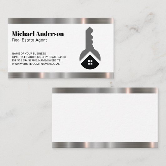 Zuhause-Logo für echte Anwesen | Metalltrimmung Visitenkarte (Vorne/Hinten)