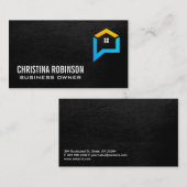 Zuhause-Logo für Werbebotschaften | Schwarzleder Visitenkarte (Vorne/Hinten)