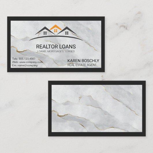 Zuhause-Logos | Marmorschwarze Grenze Visitenkarte (Vorne/Hinten)