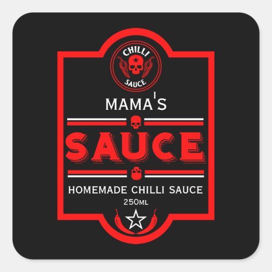 Zuhause Made Chili Sauce Quadratischer Aufkleber (Vorderseite)