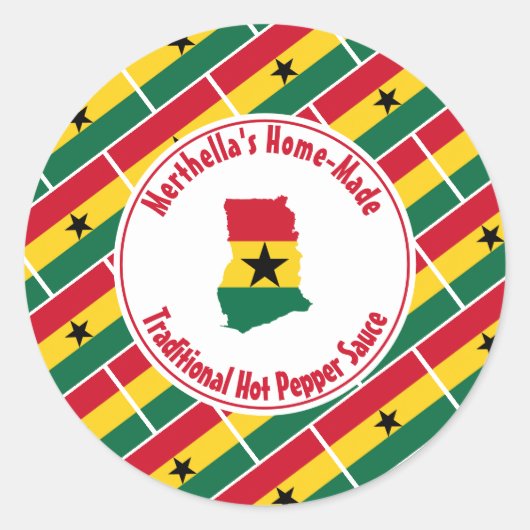 Zuhause Made HOT PEPPER SAUCE Ghana Flag Runder Aufkleber (Vorderseite)
