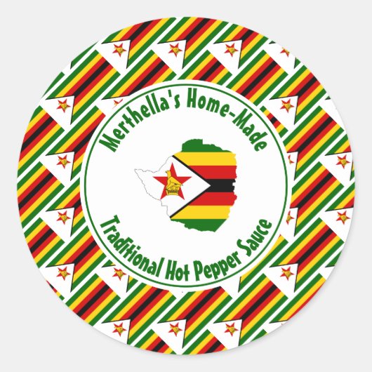 Zuhause Made HOT PEPPER SAUCE Zimbabwe Flag Runder Aufkleber (Vorderseite)