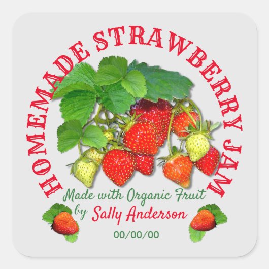 Zuhause Made Strawberry Jam Label Quadratischer Aufkleber (Vorderseite)