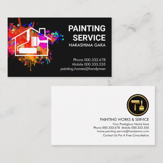 Zuhause-Malen über farbigen Spritzer Visitenkarte (Vorne/Hinten)