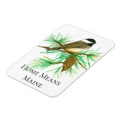Zuhause Means Maine Chickadee Bird Tassel Pinecone Magnet (Linke Seite)