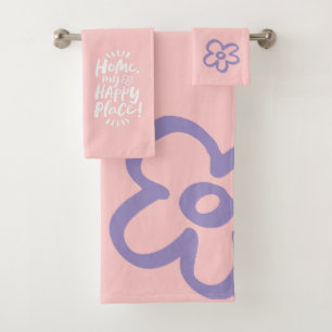 ZUHAUSE mein glücklicher Ort! Blume pink Badhandtuch Set