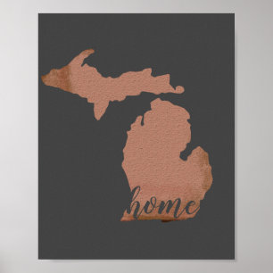 Zuhause Michigan Silhouette Kupfer Grau Poster