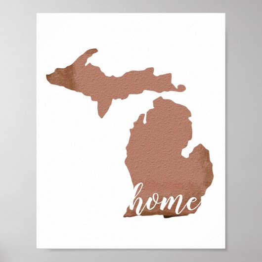 Zuhause Michigan Silhouette Kupfer weiß Poster (Vorne)