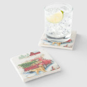 Zuhause mit einem Weihnachtsbaum-Needlepoint Steinuntersetzer (Seitenansicht)