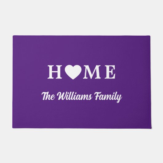 Zuhause mit Herz und Name Lila Fußmatte (Vorderseite)
