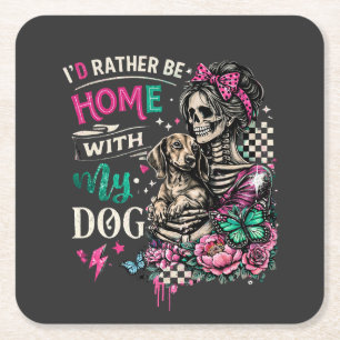 Zuhause mit meinem Hund Gothic Skeleton Dachshund Rechteckiger Pappuntersetzer