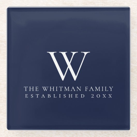 Zuhause Monogram Navy Glasuntersetzer (Vorderseite)