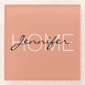 Zuhause monogramm des dunklen Lachs Glasuntersetzer (Vorderseite)